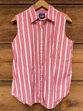 Vintage Striped Sleeveless Button-Down Shirt